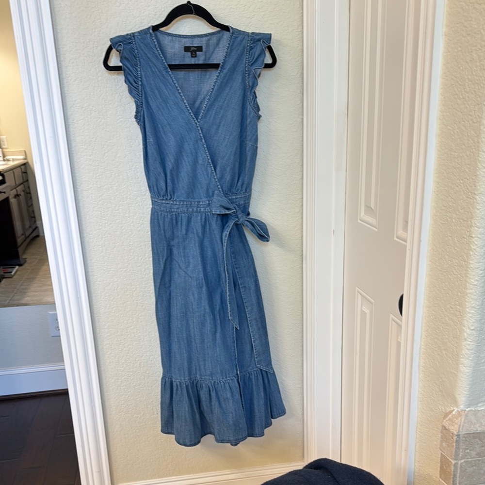 J Crew Blue Denim Wrap Dress - Picture 3 of 5